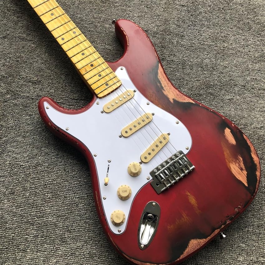 Chitarra elettrica for mancini con pickup retrò e cover rosso tramonto - Ideale for musicisti che cercano uno strumento acuto for prestazioni personalizzate