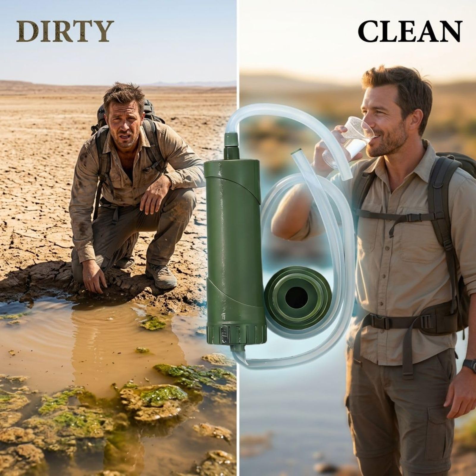 Paille filtrante d’eau pour l’extérieur, filtre à fibre creuse 0,01 micron pour camping, randonnée et urgence, capacité 4 000 L, purificateur portable, tube d’extension, poche à eau, étui EVA