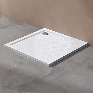 doporro Duschtasse Duschwanne Anti-Rutsch 80x80x4 flach inkl. Ablaufgarnitur aus Acryl in Weiß DIN-Anschlüsse auch für bodenebene Montage geeignet Lucia1AR