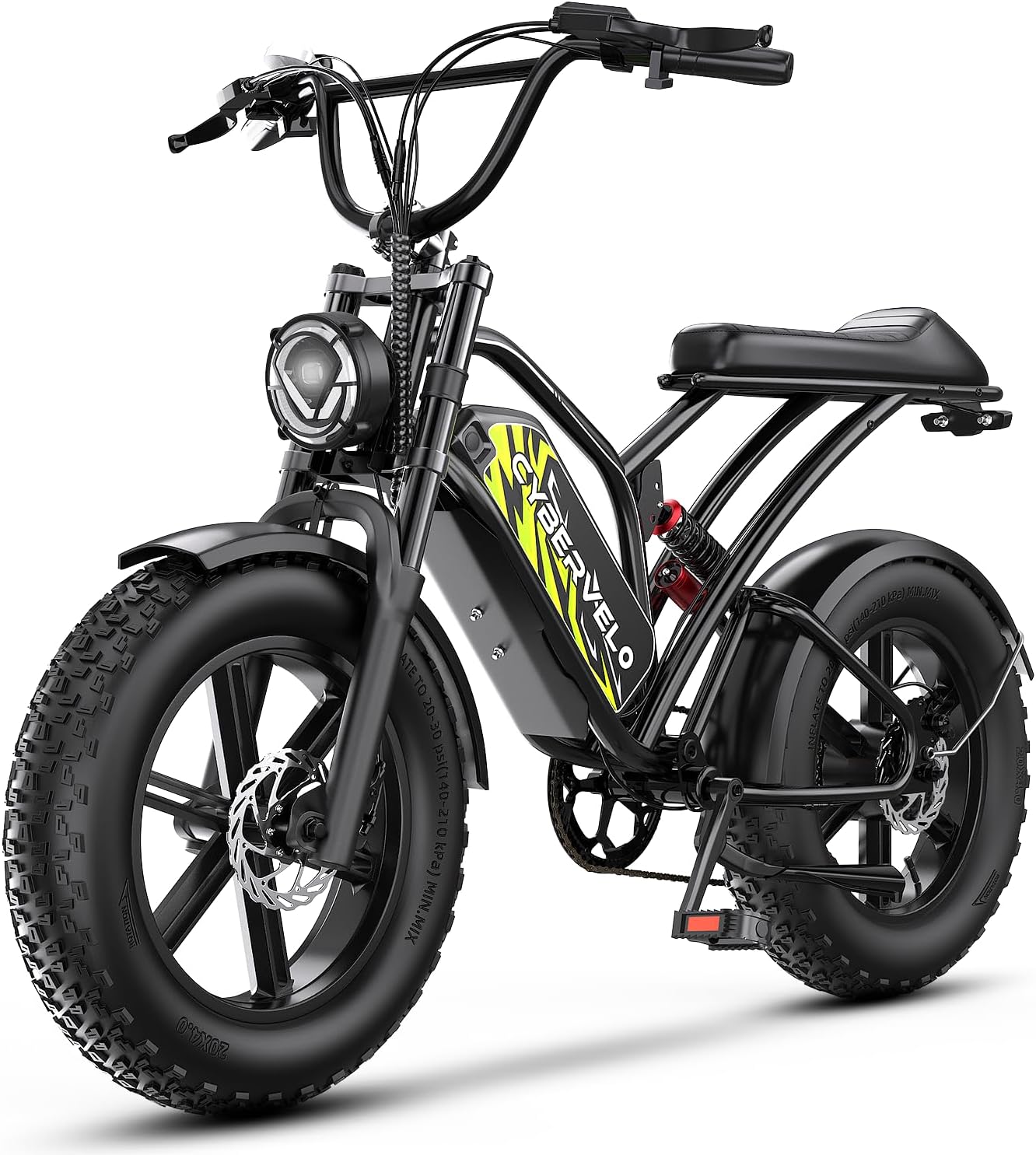 Cybervelo Electric Bike for Adults 1500W Peak 20" Fat Tire All-Terrain E-Bike 80 Miles 30MPH Electric Dirt Bike for Road Sand Mountain Snow - 48V 20/30AH Battery Powered Electric Motorcycle