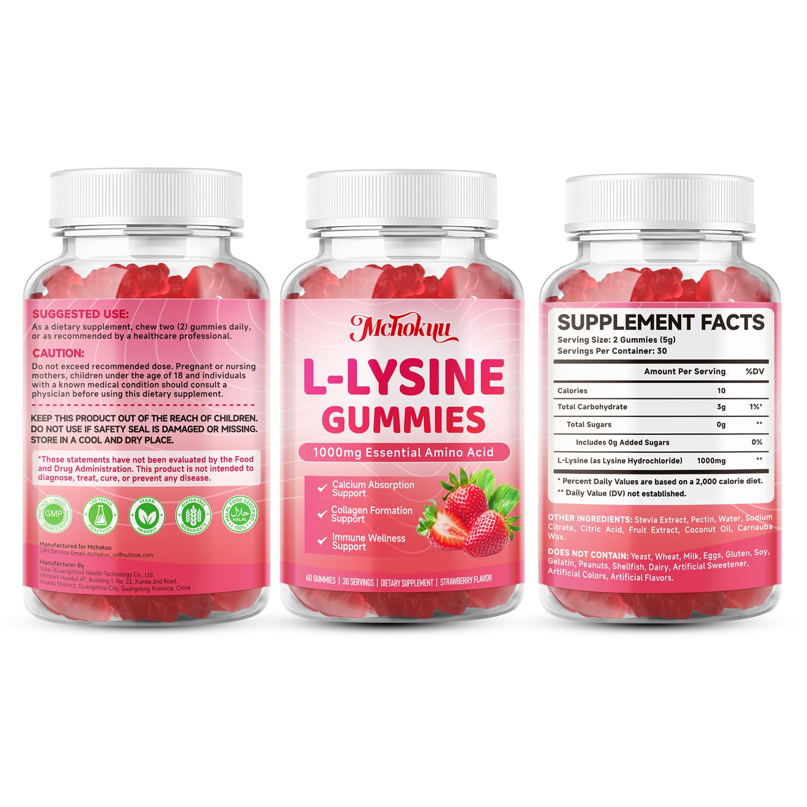 L-Lysine 1000mg Gummies, Chewable Lysine Supplement for Adults & Kids Immune Support, Essential Amino Acid, Vegetarian, Sugar-Free, Gluten Free, Strawberry Flavor, 60 Counts — Amazon image 9