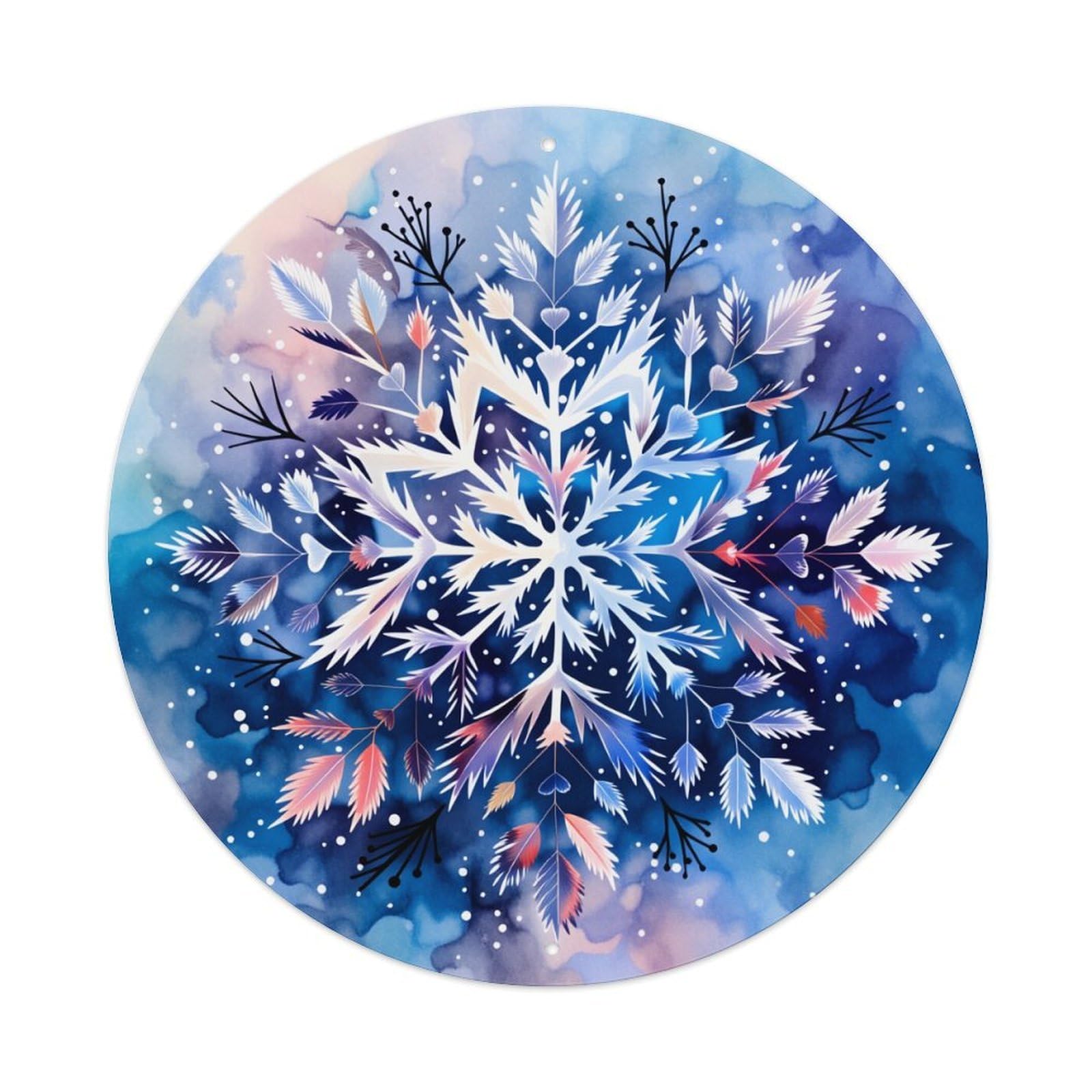 Snowflake Floral Winter Pattern Art Round Tin Sign Vintage Metal Poster Retro Bar, Home, Man Cave, Kitchen, Laundry Room Wall Art Decor Gift 8x8In