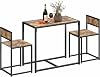 HOMCOM Dining Table and Chairs Set 2, Dining Room Sets, Rectangular Space Saving Table and 2 Chairs for Compact Kitchens, Steel Frame, Rustic Brown