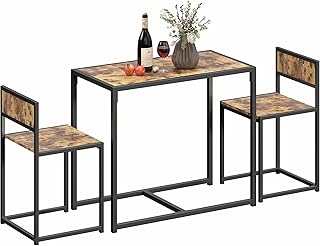 Dining Table and Chairs Set 2, Dining Room Sets, Rectangular Space Saving Table and 2 Chairs for Compact Kitchens, Steel Frame, Rustic Brown