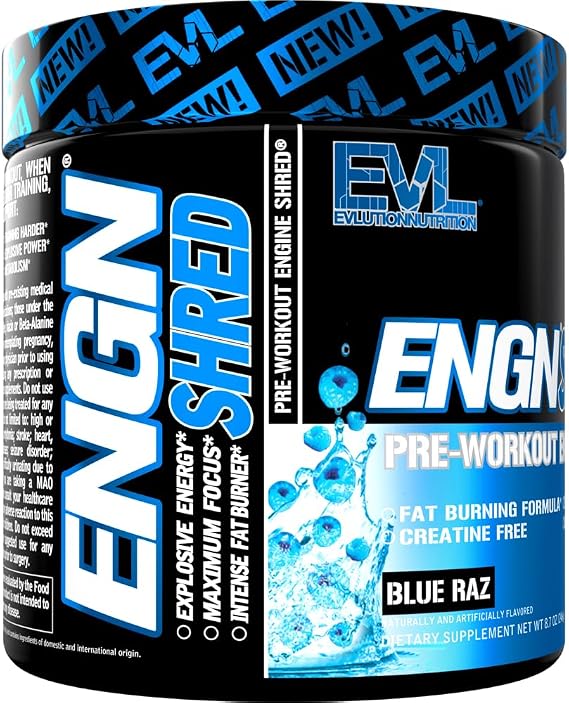 EVL ENGN Shred Thermogenic Pre Workout Powder Drink Mix - Blue Raz