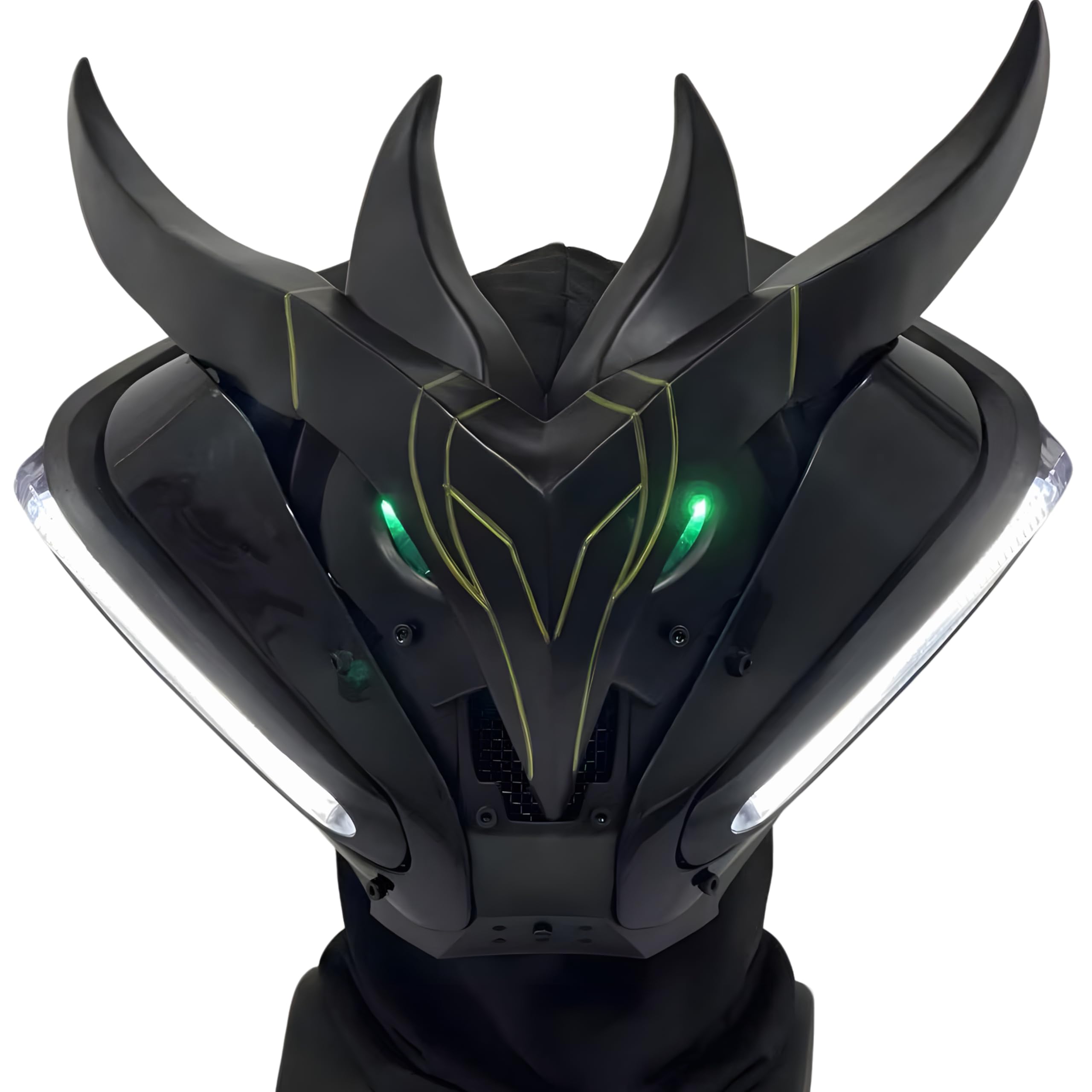 Fudaole Black Cyberpunk Techwear Mask – Futuristic LED Cosplay Helmet for Raves, Festivals, Halloween & Streetwear Outfits