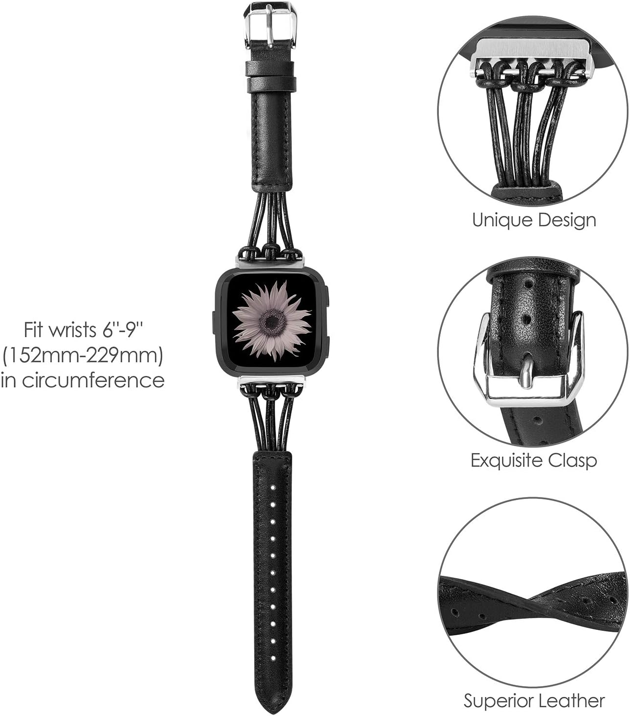 TOYOUTHS Leather Strap Compatible with Fitbit Versa/Versa 2/Versa Lite Bands Women Men Rose Gold Slim Premium Handmade Replacement Versa Special Edition Fitness Wristband Bracelet Accessories