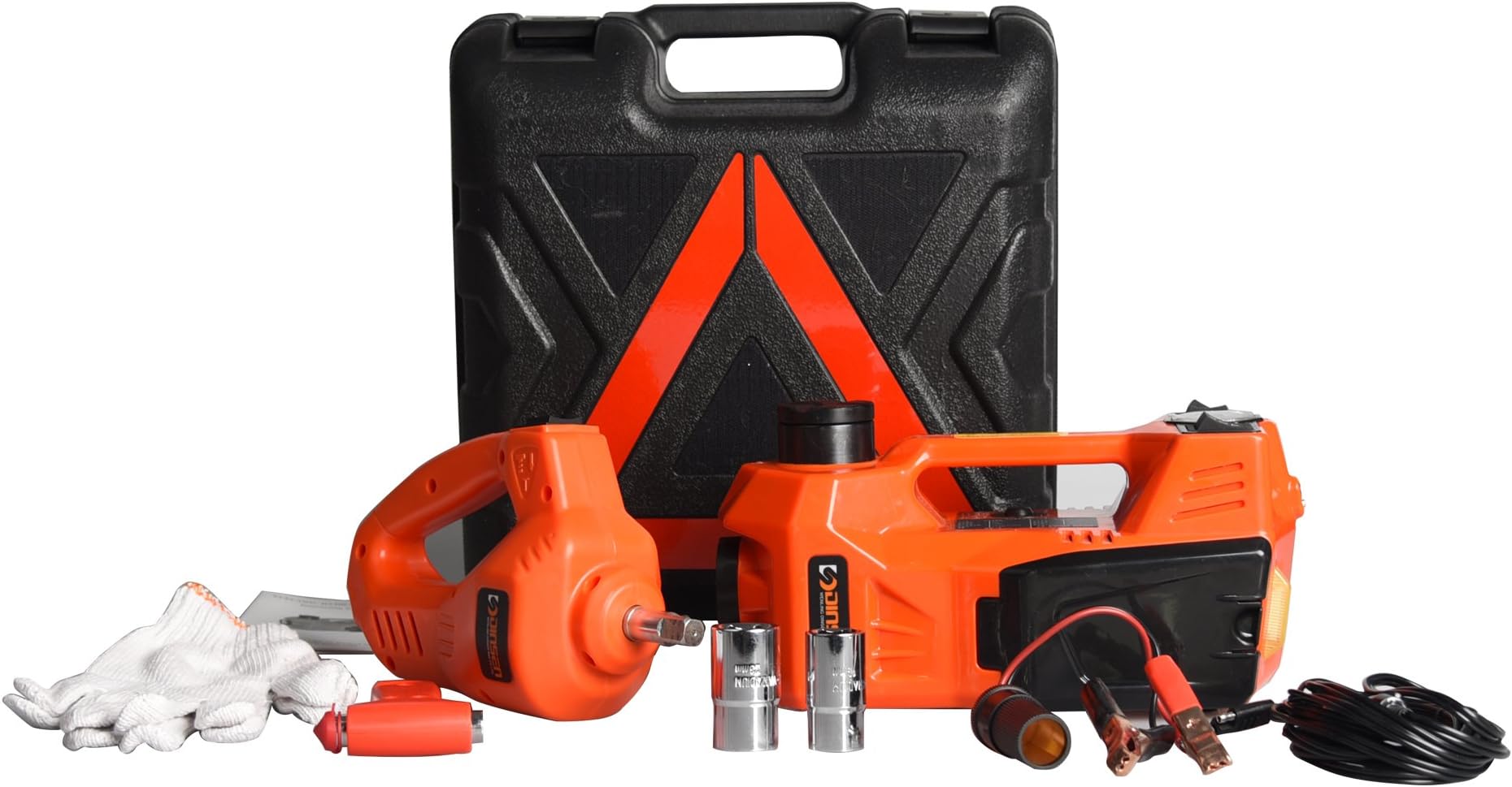 Roadside Emergency Kit Including 12V DC 2200lb Electric Hydraulic Floor Jack with Inflatable Pump and Electric Impact Wrench Tool Set(6.1-17.3 inch)