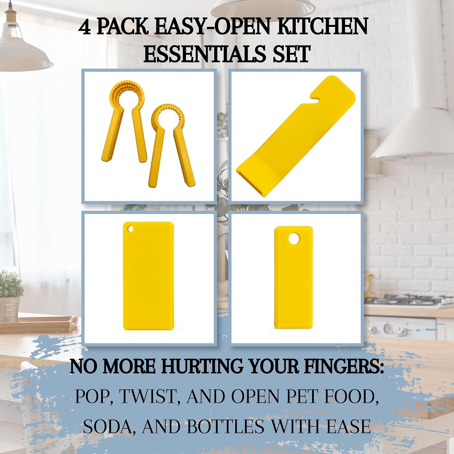 4-Pack Can Tab Opener Set, Bottle Cap Opener, Prescription Bottle Opener, Tab Opener & Mini Portable Opener, Easy Grip Assist Tool for Seniors, Arthritis & Weak Hands (Yellow) image 2