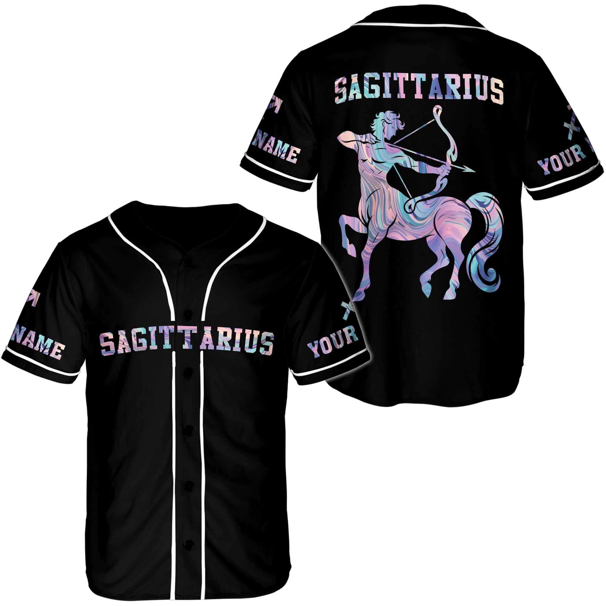 Generic Camelliaa Shop Personalized Name Sagittarius Zodiac Sign Baseball Jersey XS-5XL, Sagittarius Zodiac Shirt, Horoscope Sign Jersey for Women Multicolor, Small