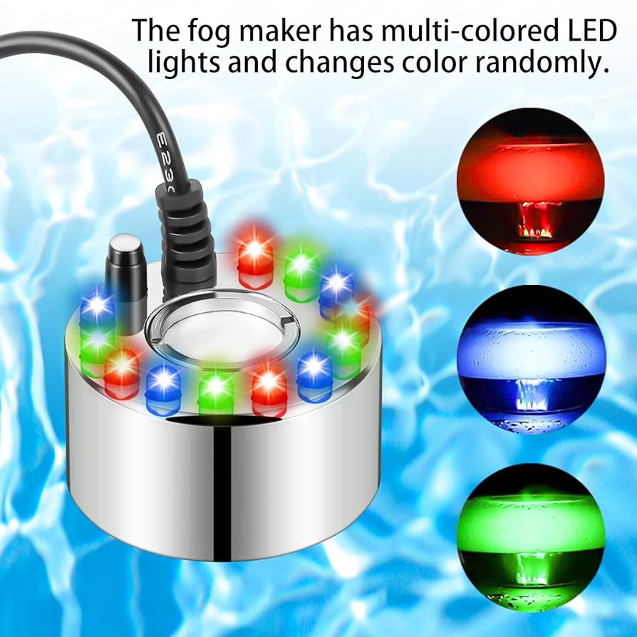 Mist Maker With Led 24V Color-Changing Mist Maker - 12 LED Pond Humidifier (US Plug Included) Mini Water Mister Pump