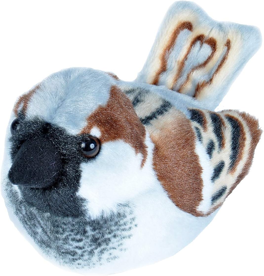 Wild Republic 19599 House Sparrow with Authentic Bird Sound, Soft Toy for Kids, 13cm, White-Brown