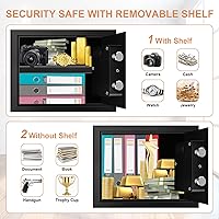 Vista 3 de 1.2 Cuft Safe Box Fireproof Waterproof for Home, Fire proof Safes with Digital Keypad, Spare Keys and Removable Shelf, Security Fire Safe for Money
