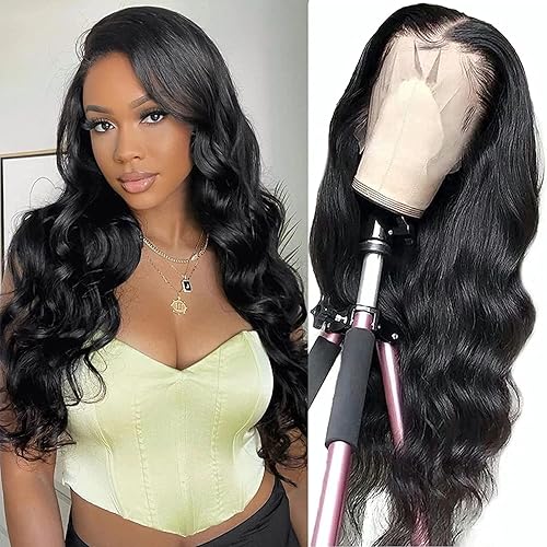 13x4 Lace Front Wigs Human Hair 180% Density Body Wave HD Transparent Lace Frontal Wigs Pre Plucked with Baby Hair Natural Glueless Wigs for Women (natural color, 26inch)