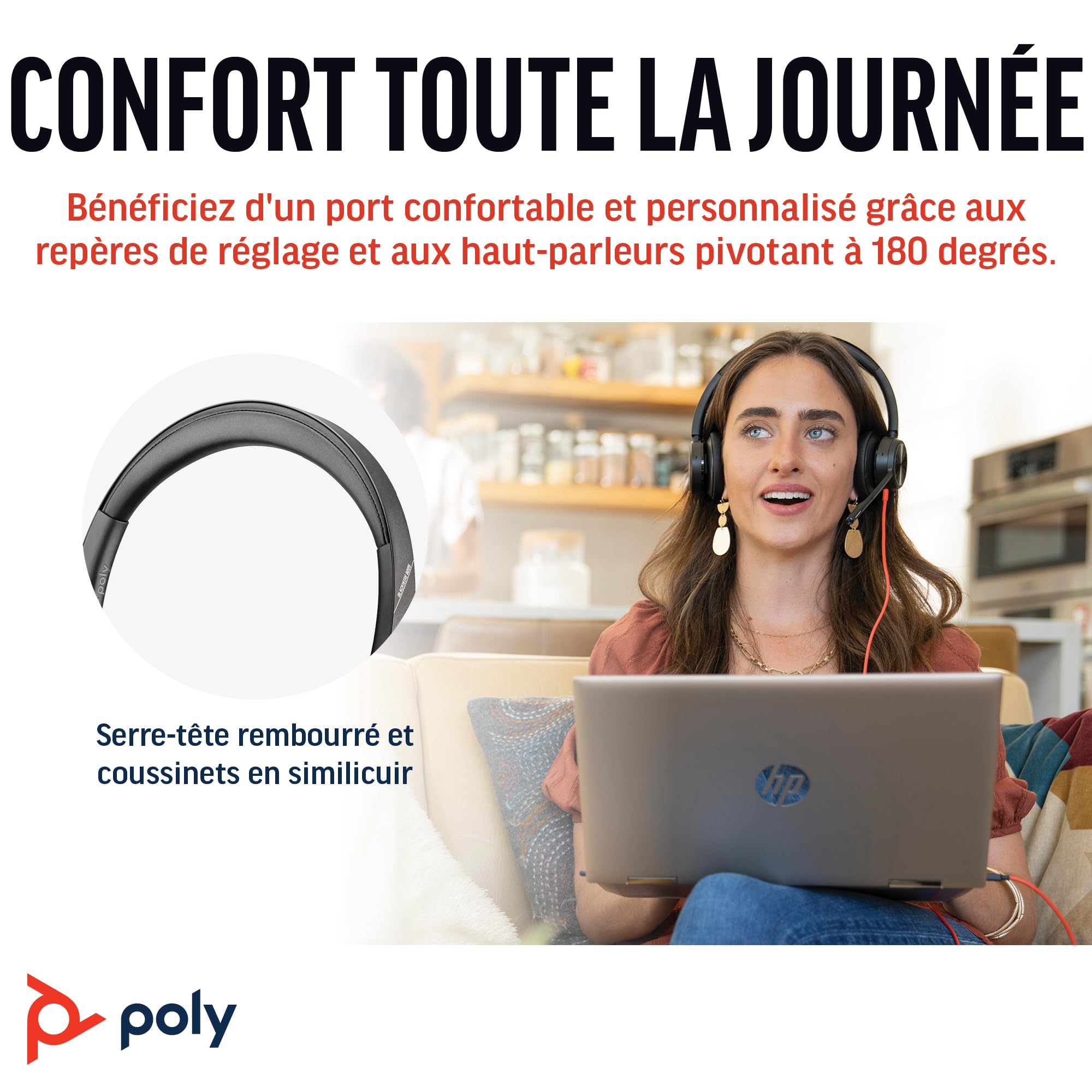 Micro-casque filaire haut de gamme Poly Blackwire 8225 – Annulation active du bruit – Son binaural hi-fi - Connexion à un PC/Mac - Fonctionne avec Teams, Zoom