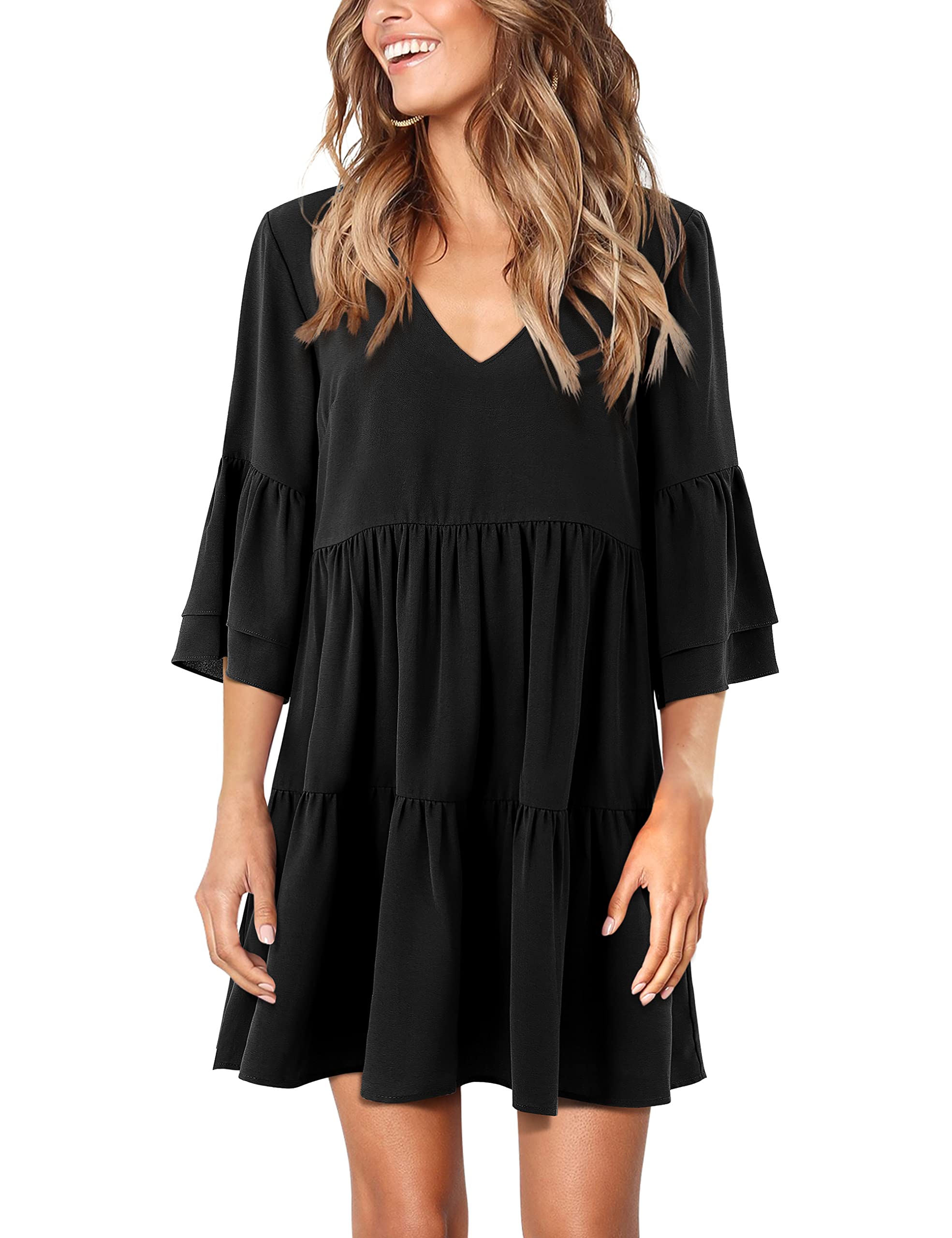 Amoretu Dresses for Women 2023 Work Casual Tunic Ruffle Dresses, Black S