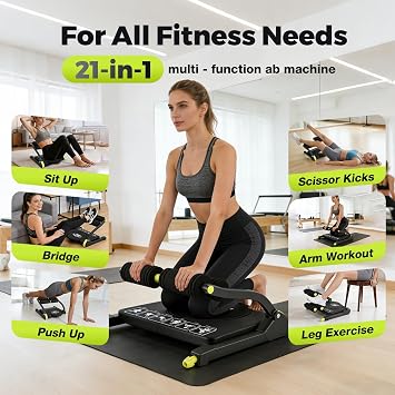 6-in-1 Ab Machine, Foldable Abdominal Exerciser with Adjustable Resistance Knob, Steel Frame & Leather Cushion, Core Workout Exercise Equipment for Home Gym, Target Abs Waist Body