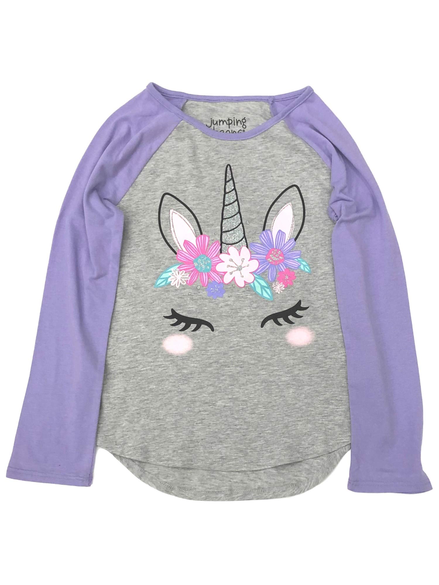Jumping BeansGirls Long Gray & Purple Sparkle Unicorn T-Shirt Tee Shirt