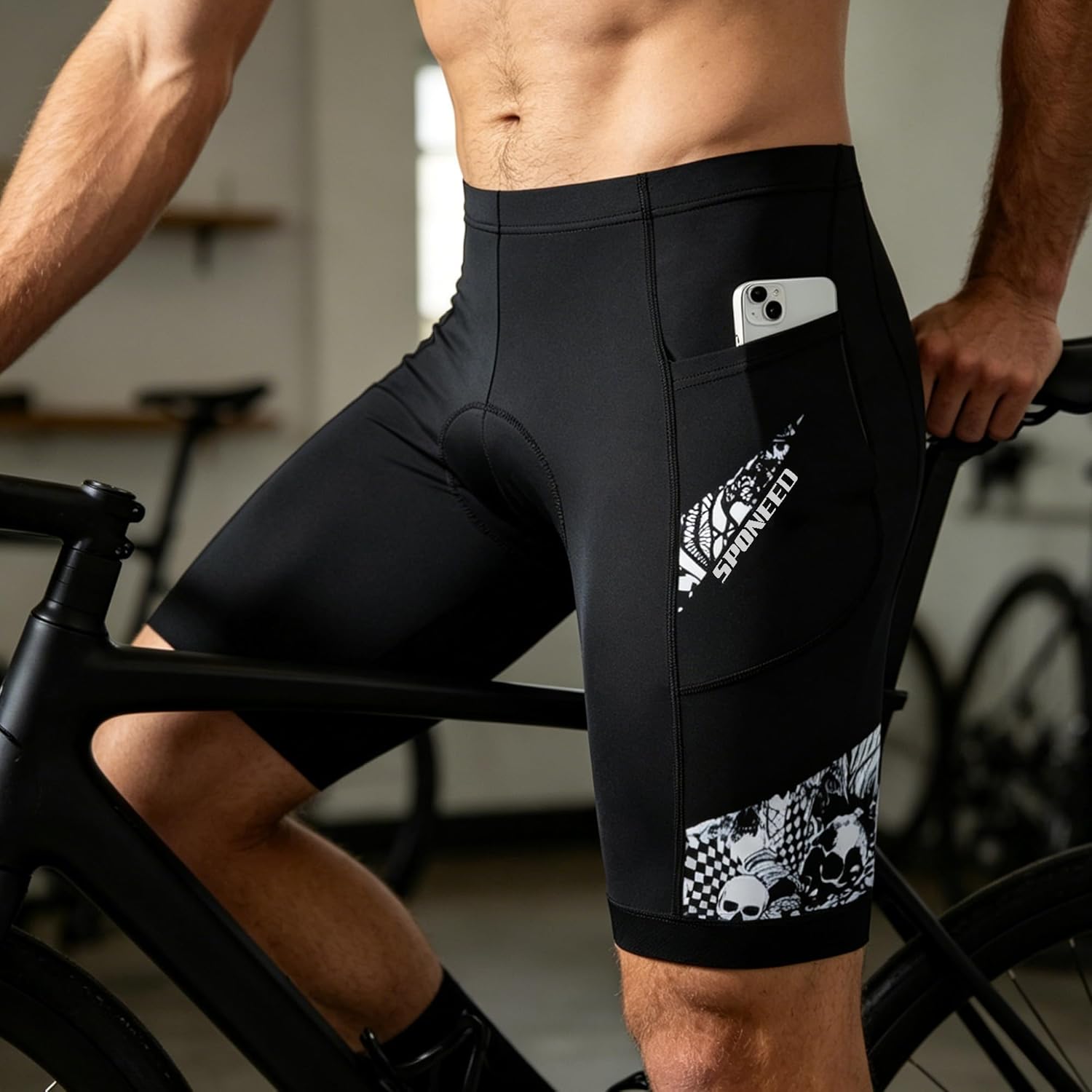 sponeed Men's Bicycle Shorts Padded with Zipper Pockets