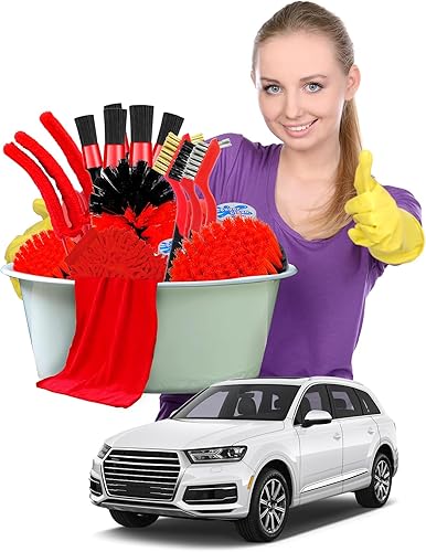 Miniatura 7 de Kit de 24 cepillos de lavado de automóvil, kit de limpieza de cepillo para detalles de automóvil, cepillo de neumáticos de rueda de automóvil,