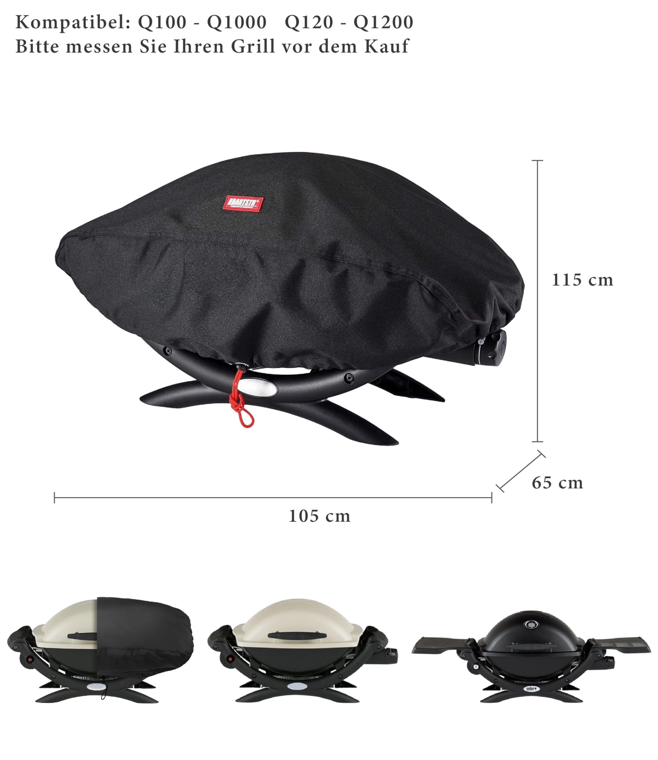 BARTSTR Telo di copertura per barbecue resistente alle intemperie, 76 x 40 x 30 cm, 600D OxfordGrill per serie Q200/Q240/Q100/Q1000, antistrappo e impermeabile, con protezione UV, accessorio per