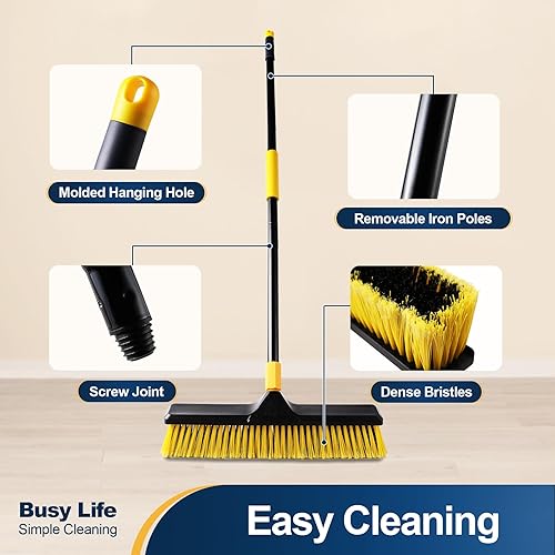 Miniatura 4 de Yocada Escoba de empuje de 18 pulgadas, cepillo de escoba comercial resistente para exteriores, cerdas rígidas para limpiar patio, garaje, cubierta,