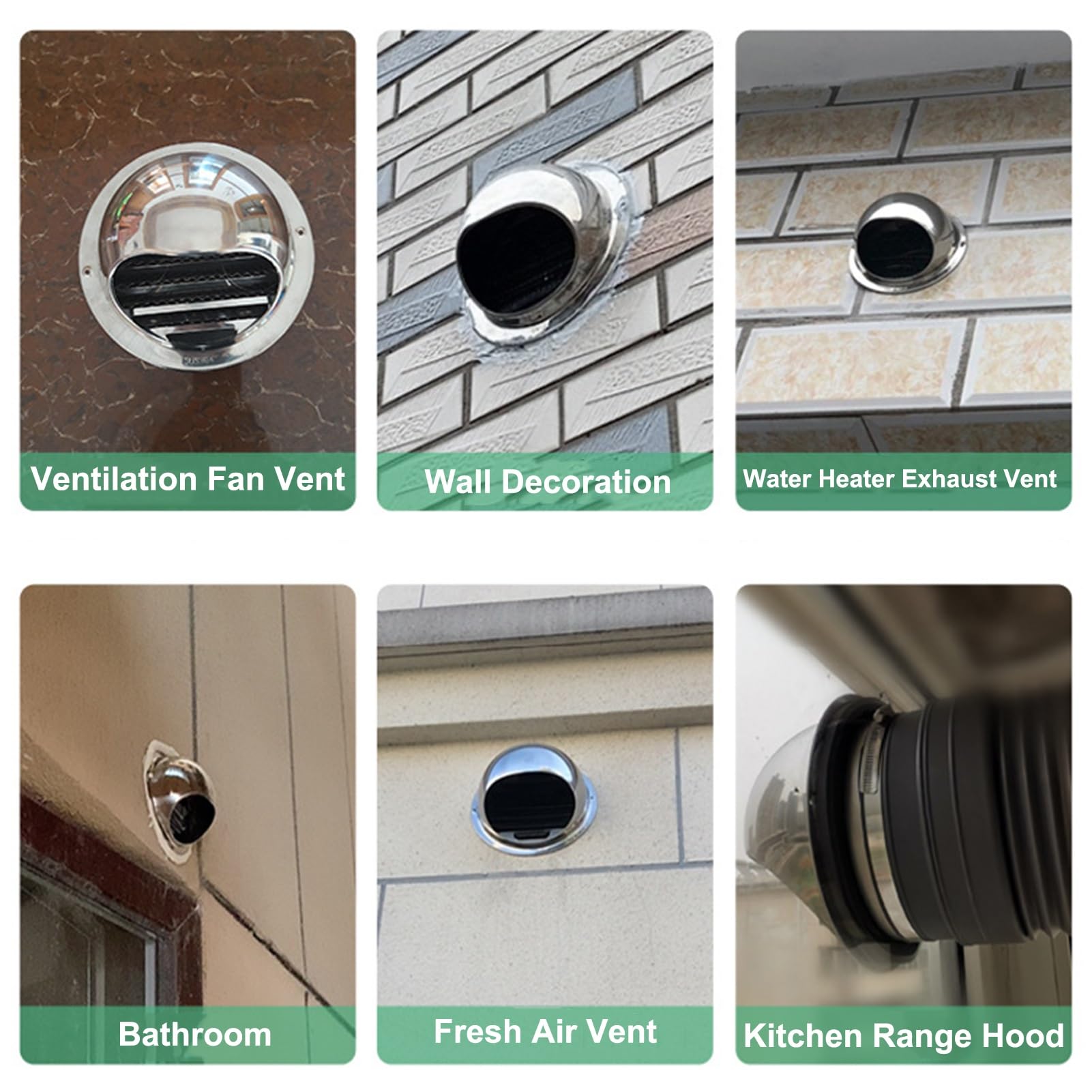 Grille D'aération Murale avec Moustiquaire, Grille Ventilation Extérieure en Acier Inoxydable sans Persiennes pour Applications Domestiques ou Industrielles(6.3inch/160mm)
