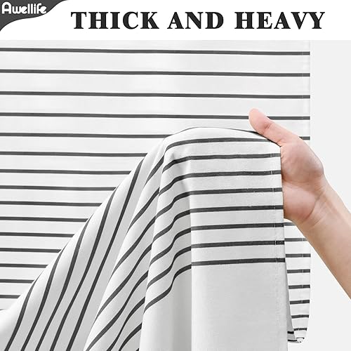 Miniatura 3 de Awellife - Cortina de ducha bohemia y rústica para baño, cortina de ducha de lino natural a rayas con borlas (negro 1a, 72 pulgadas de largo x 36