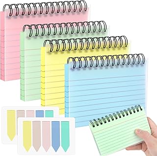 Revision Cards, 200 Sheets Coloured Spiral Bound Flash Cards, Lined Index Cards with Protective Cover and Index Tabs, Record Cards for Office, School, Home Note Taking (5x3 in)