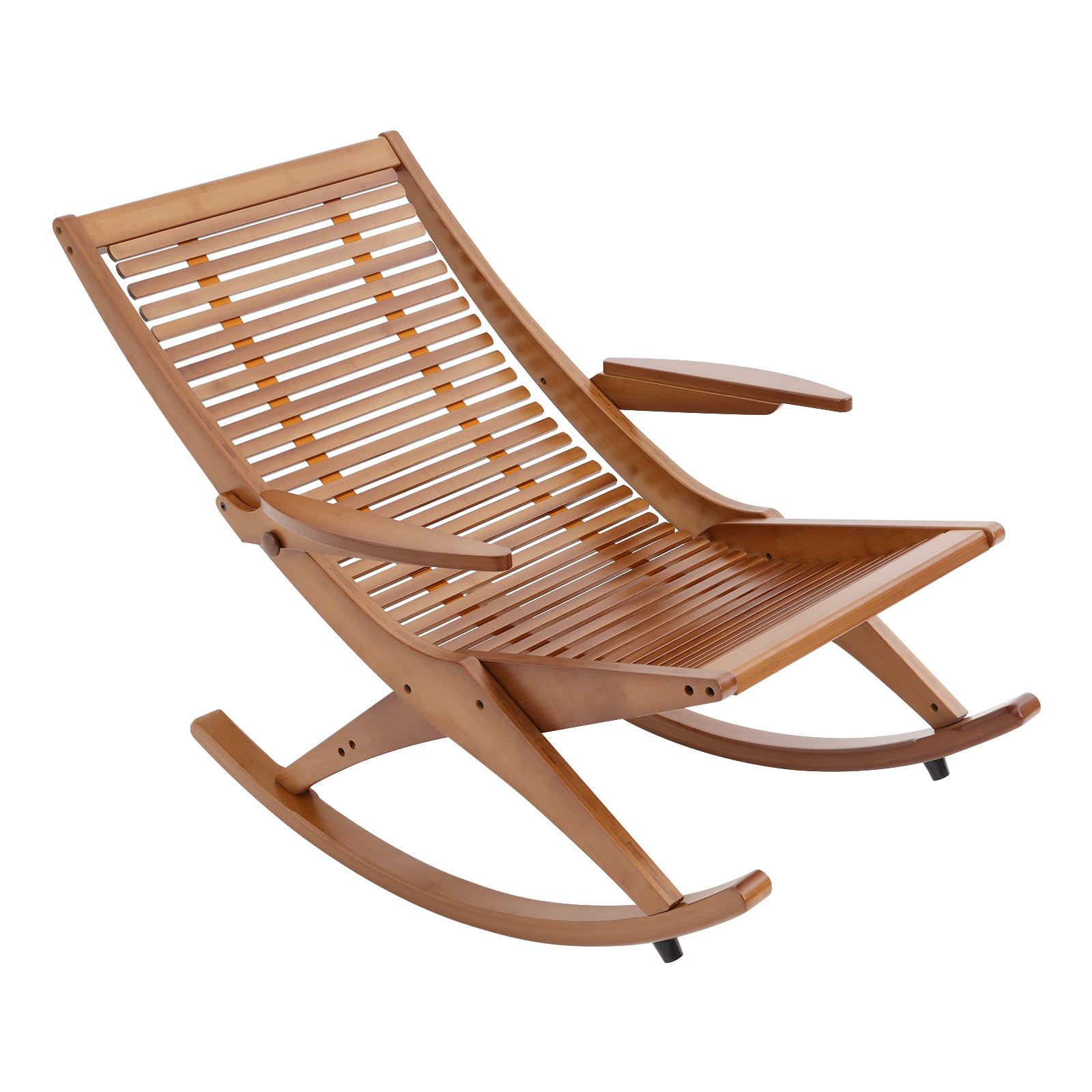Sedia a dondolo in bambù, per esterni, con piedini rialzati, struttura stabile e portata 150 kg, per giardino, balcone, terrazza, soggiorno, camera da letto