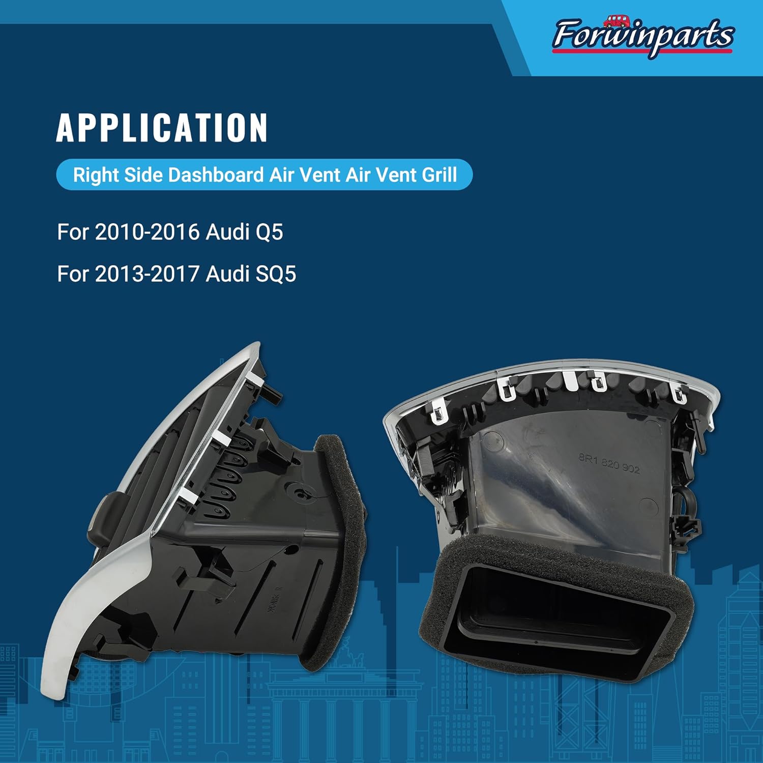 8R1820902 Dashboard Air Vent Grill ABS Wearproof Dash Air Conditioning Outlet for Audi Q5 SQ5 2010-2017 Right Side