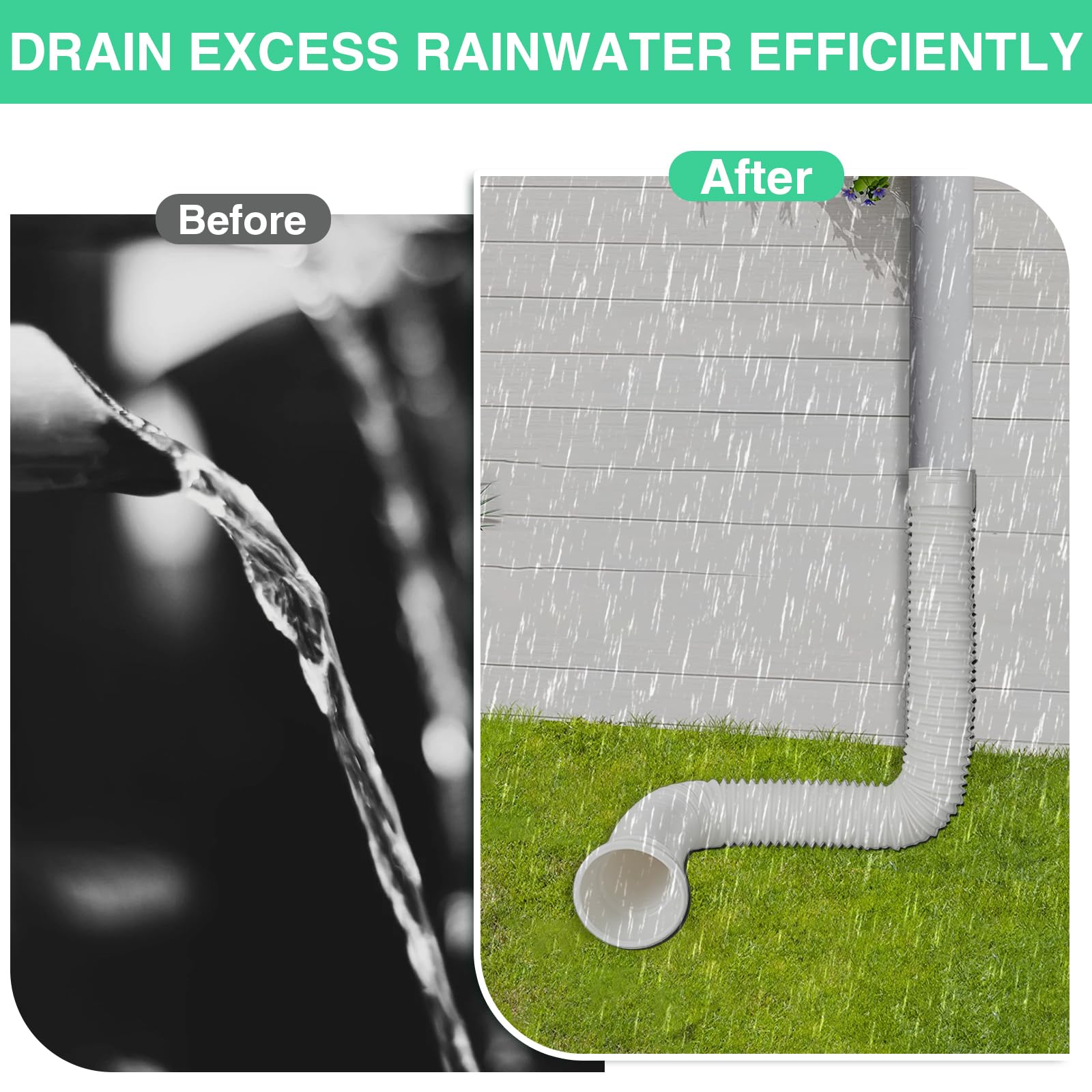 1 pieza de extensión flexible para desagüe de bajante, canalones extensibles redondos de 47 a 150 cm, juego de conexión de desagüe para bajante de 80/100 mm, color blanco
