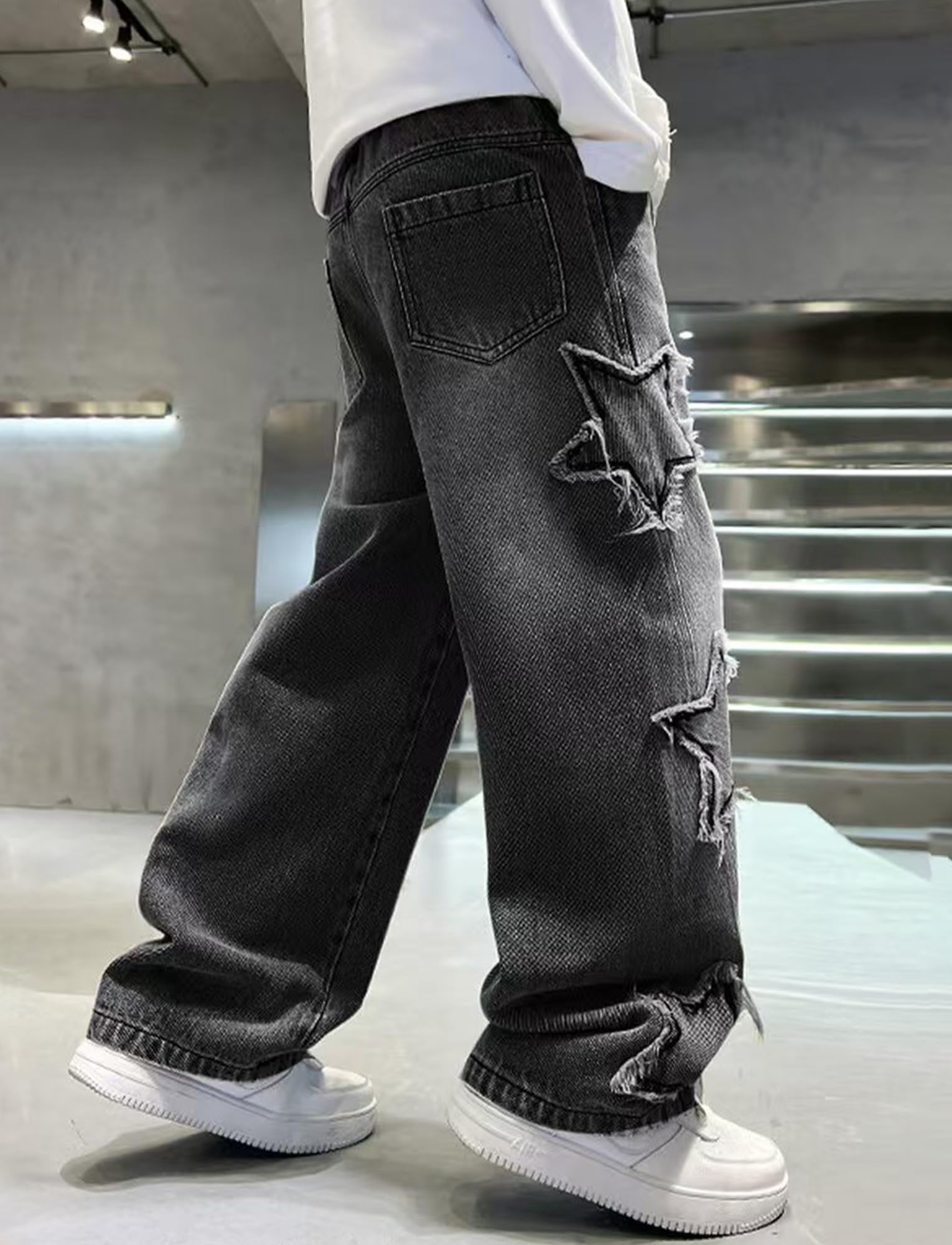 Happy Cherry Baggy Jeans Cargo Hose Y2K Stretch Bund Jeanshosen mit Taschen Streetwear Hip Hop