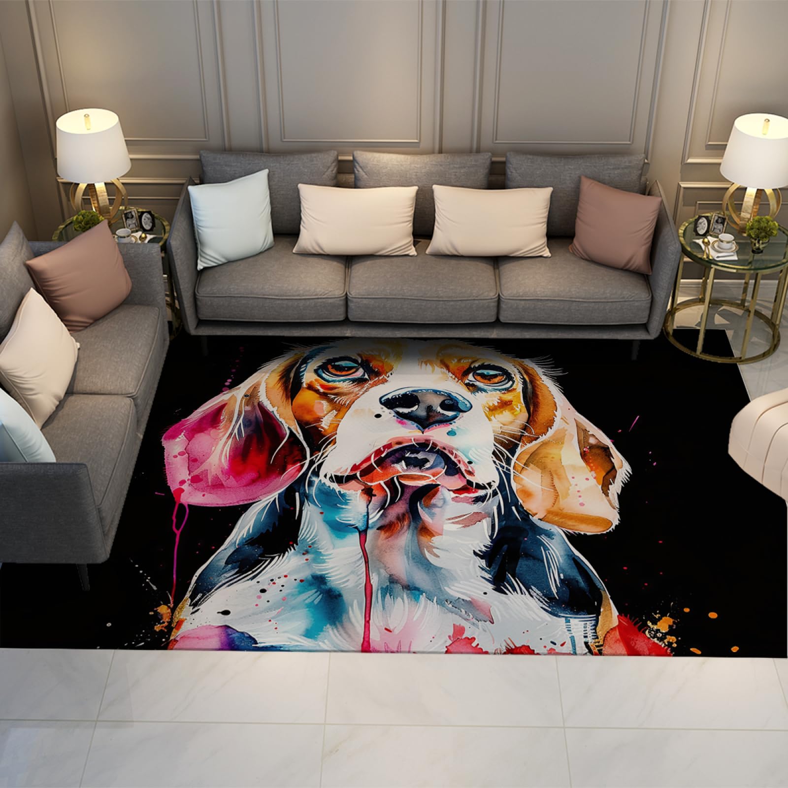 Tapis de sol chien aquarelle moderne 80x150cm antidérapant
