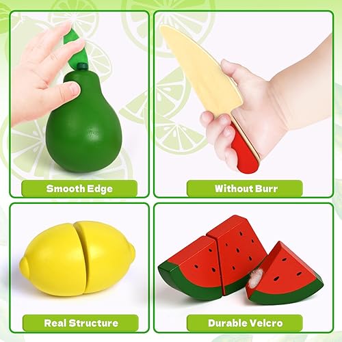 Miniatura 3 de Juguete de madera para la cocina de los niños, juguete de corte de frutas para niños pequeños, juguetes de comida para niños pequeños, juguetes de