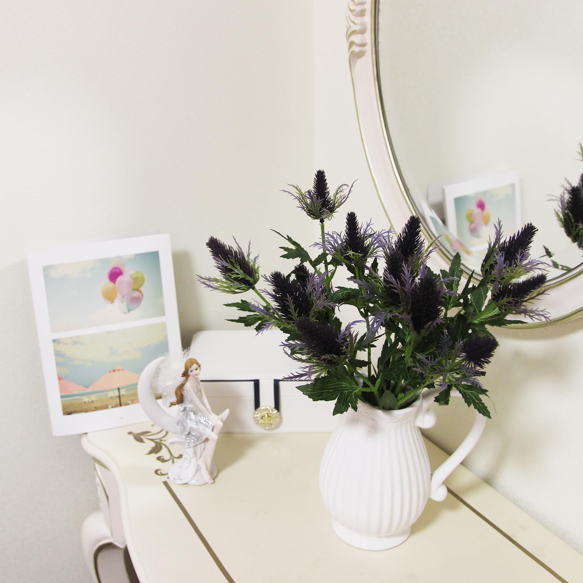 HASWITDA 4 Stems Artificial Eryngium Thistle Flowers Faux Sea Holly Silk Long Stem Fake Flora for Outdoor Indoor Home Decoration Bouquet Wreaths Centrepiece Arrangement Purple WITHOUT VASE - Image 4