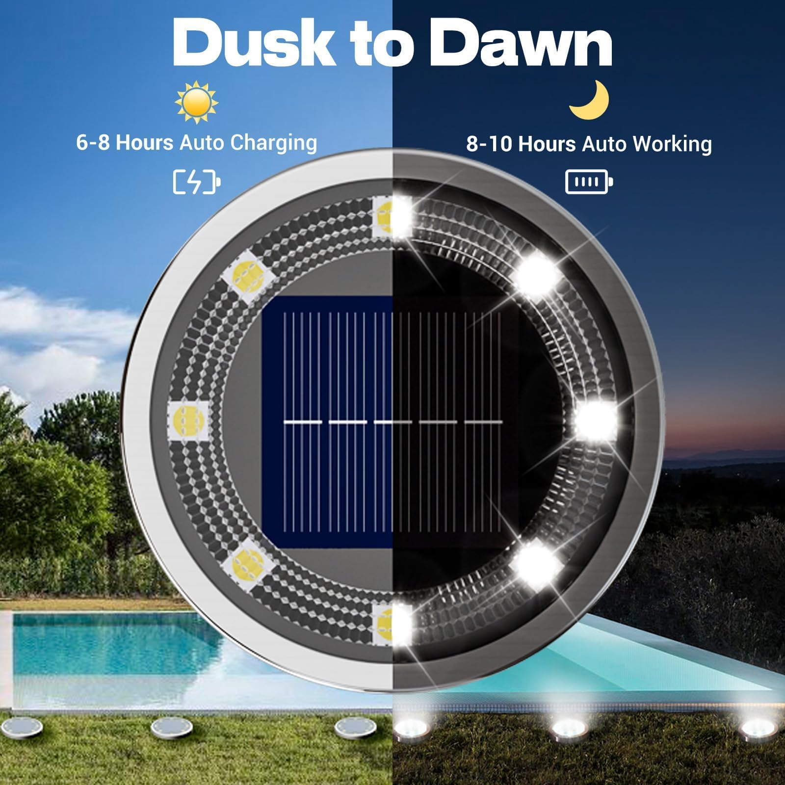 Solar Lights Outdoor Garden, 12 Pack Super Bright Led Solar Ground Lights, IP65 Waterproof Disk Light, Flat Pathway Lighting for Garden Lawn Patio Deck Walkway Landscape-Cold White — view 2