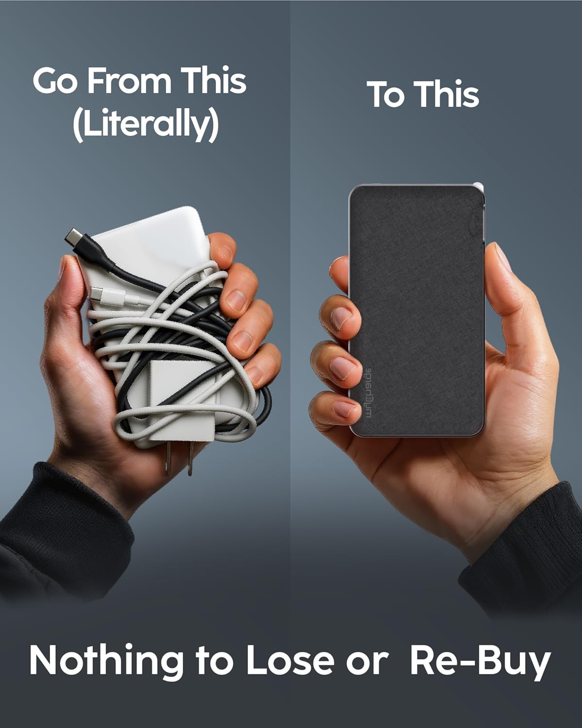 myCharge RetractaCharger 10000mAh Portable Charger Power Bank with 28-Inch Retractable USB-C Cable | Premium Fabric | Built-in Wall Plug | 30W PD Fast Charging | USB-C/A Ports | Digital Display