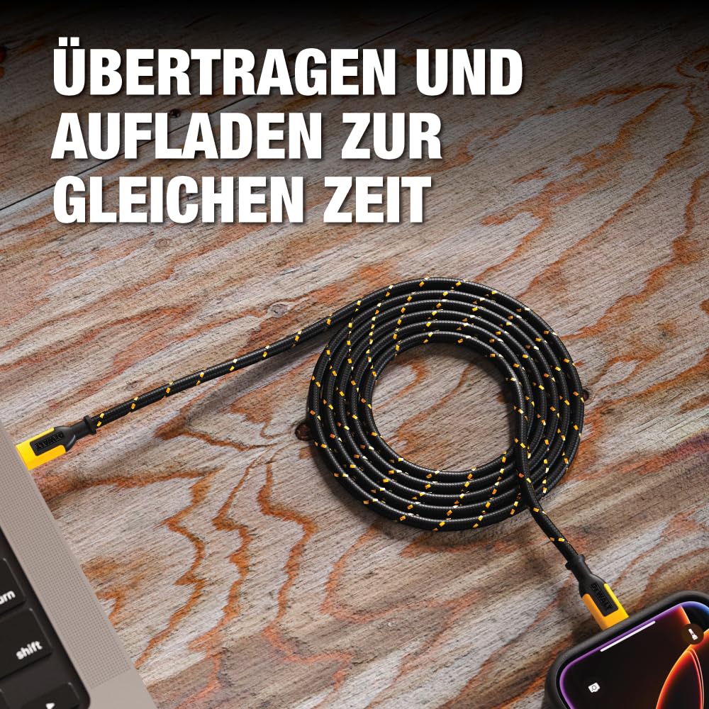 DEWALT Heavy Duty 2er-Pack USB-C zu Lightning Kabel 1,2 m, Apple MFi Zertifiziertes iPhone Schnellladekabel, Kompatibel mit iPhone 14/13/12/11/Pro Max/XR/XS/8
