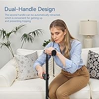 Vista 3 de KingPavonini Walking Cane for Women/Men with Second Handle, Foldable & Adjustable Quad Cane with 4-Pronged Base for Standing, Lightweight Walking