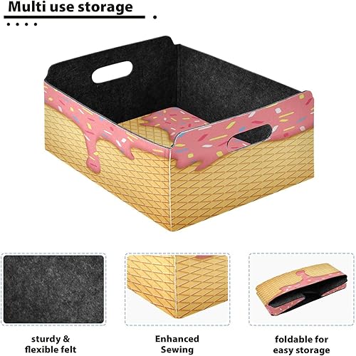 Miniatura 5 de Kigai Cesta de almacenamiento de cono de helado, contenedores de almacenamiento plegables abiertos con doble asa, cajas de almacenamiento de fieltro