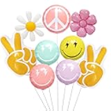 Retro Groovy Party Balloons, Peace Sign Smile Face Daisy Flower Balloons, 70s Hippie Groovy Party Decorations, Young Wild and Three Party Decoration, Good Vibes Birthday Decor for Girls and Teens