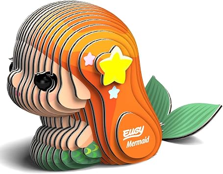 EUGY Mermaid 3D Puzzle, 28 Piece Paper Craft Kit for Kids 6+ | Screen Free Build, Finishes In About 30 Minutes, Pre Cut Parts, No Scissors Needed, Fun Facts Card, Stands As Shelf Decor
