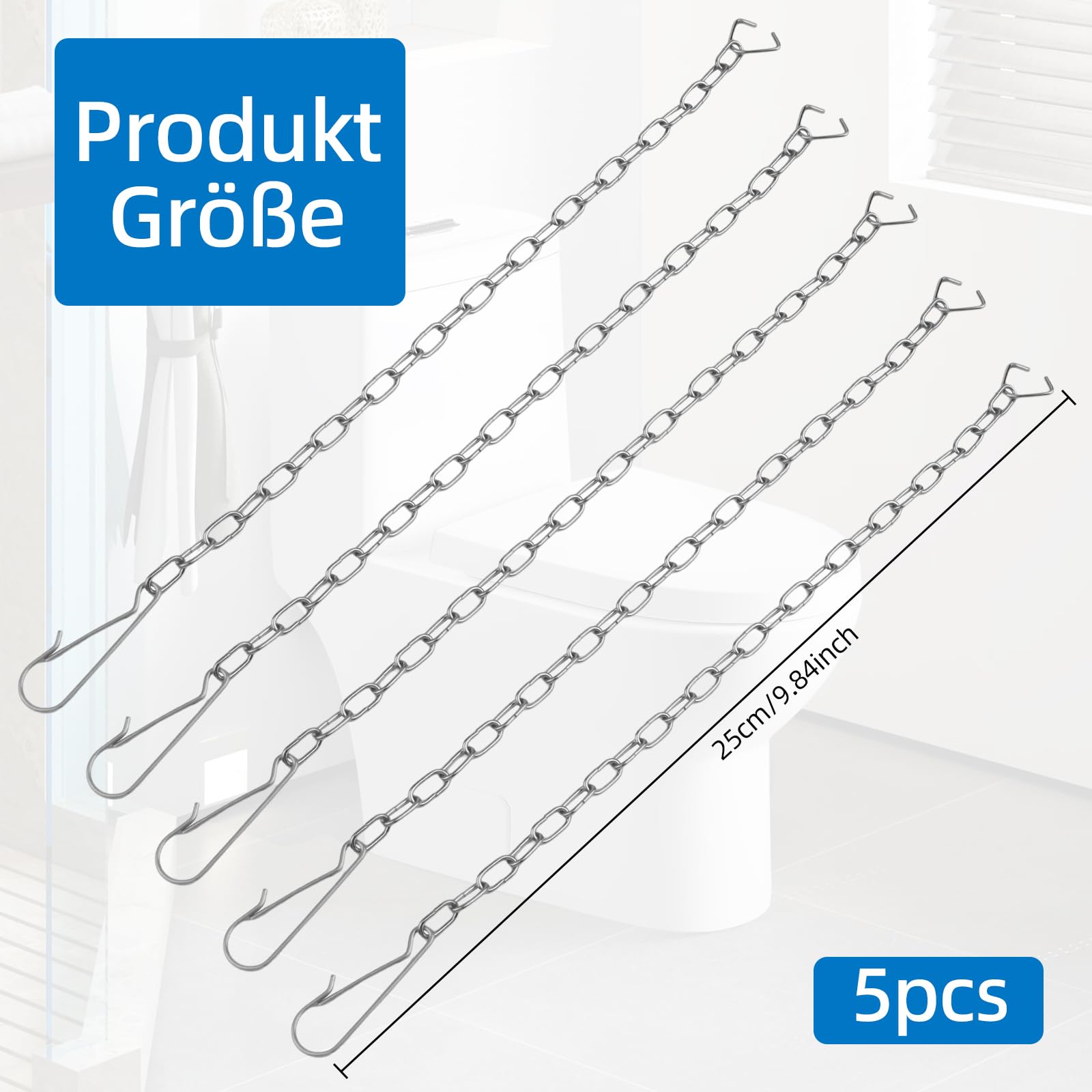 Notoke 5 Stück Silber Toilettenspülketten, 25 cm Toilette Edelstahl Stahlkette, Universelle Metallkette für Toilettenspüler, Ersatzset für Toilettenspüler, für die meisten Toilette