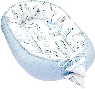 Warmes Nestchen Baby 90x50 cm - Kuschelnest Neugeborene Nestchen Winter / Herbst Kokon Babynest Bahn Hellblau