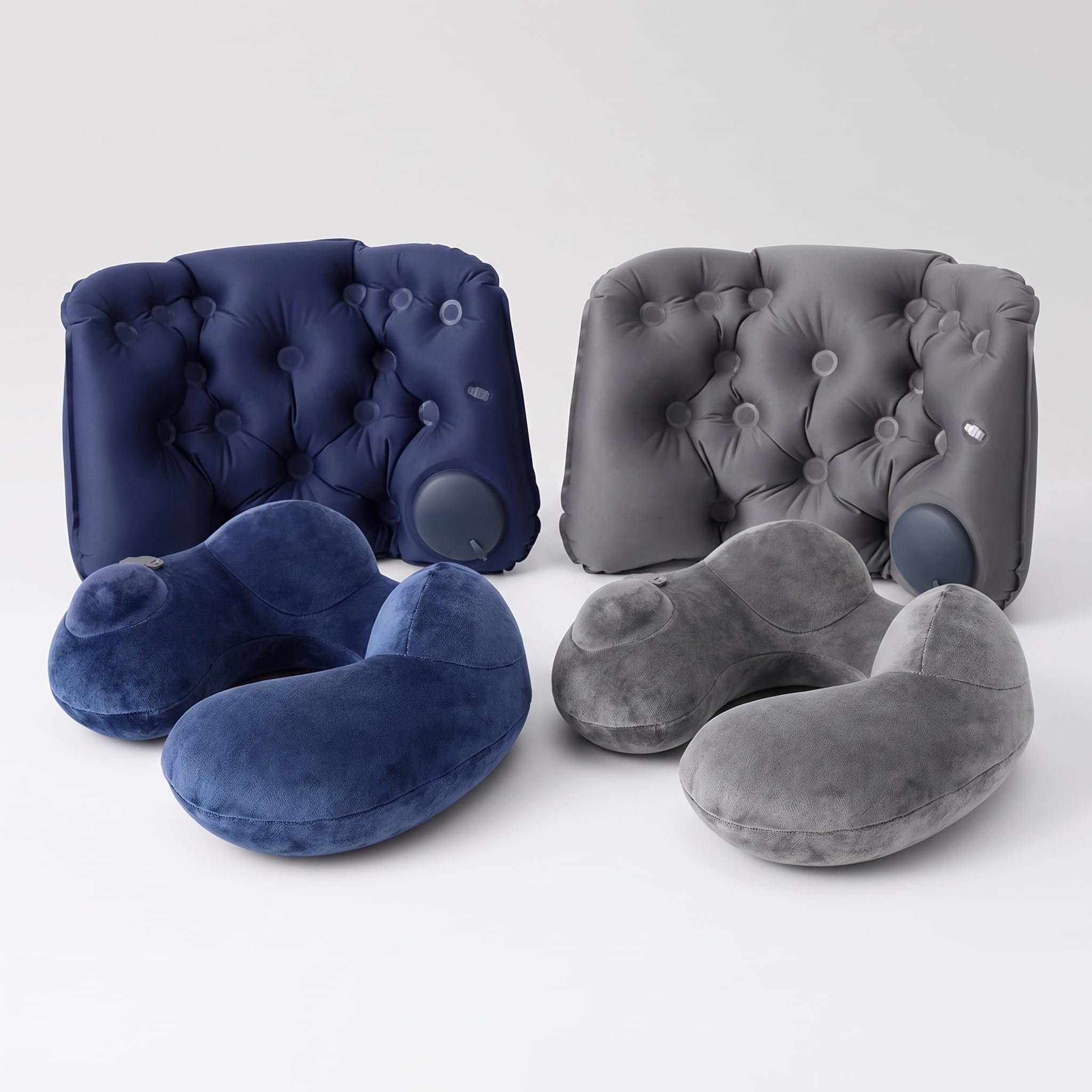 Almohada Viaje Inflable en Forma U, cojín Cervical portátil para avión y Coche, Cojín Lumbar Inflable a presión + Almohada Cervical en Forma de U de Joroba Lavable, Azul Marino