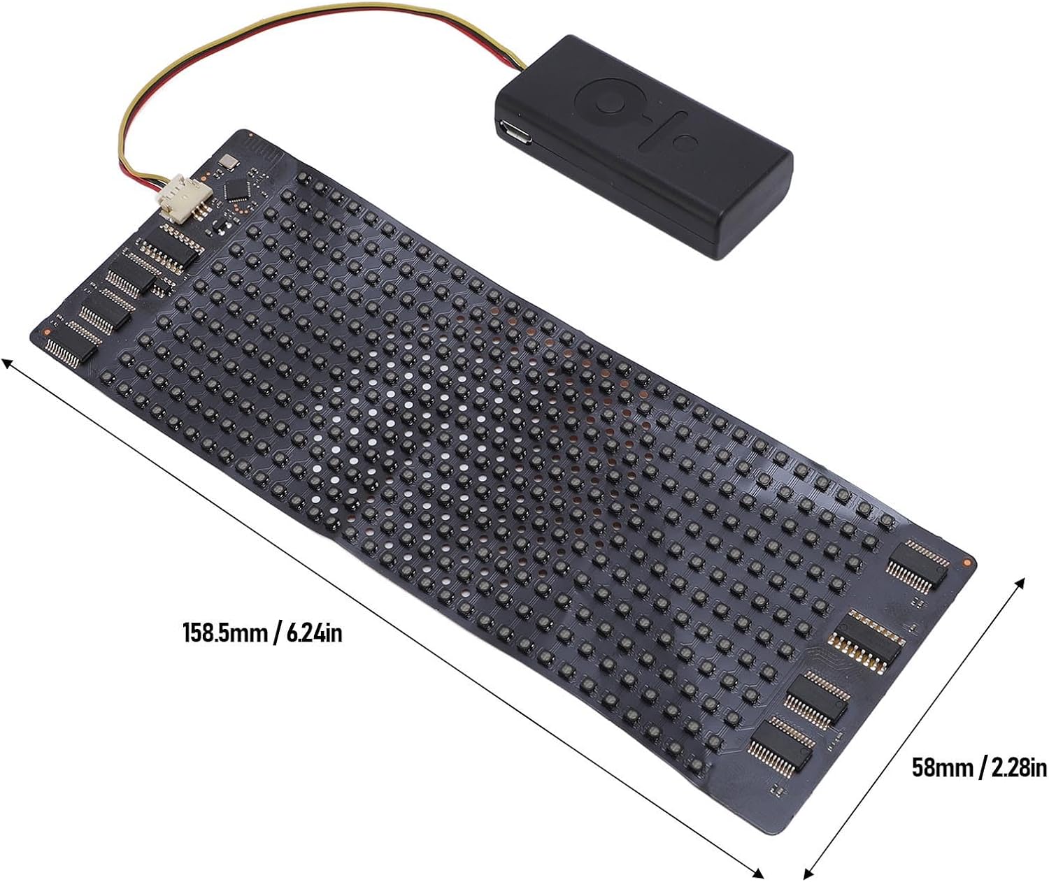 Focket Flexible LED Display with dimensions 158.5mm and 58mm indicated
