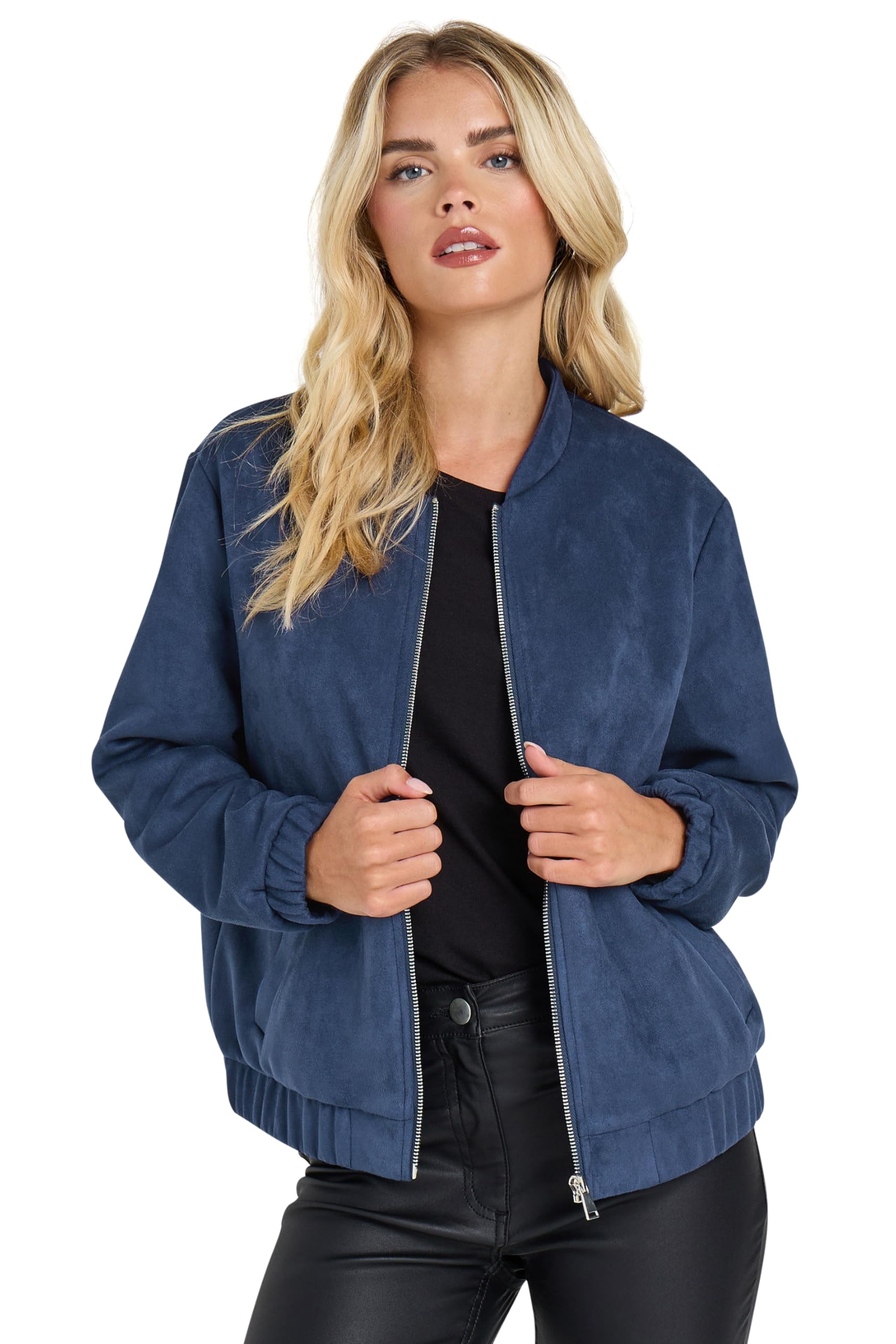 M&Co Petite Navy Faux Suede Bomber Jacket - Women's