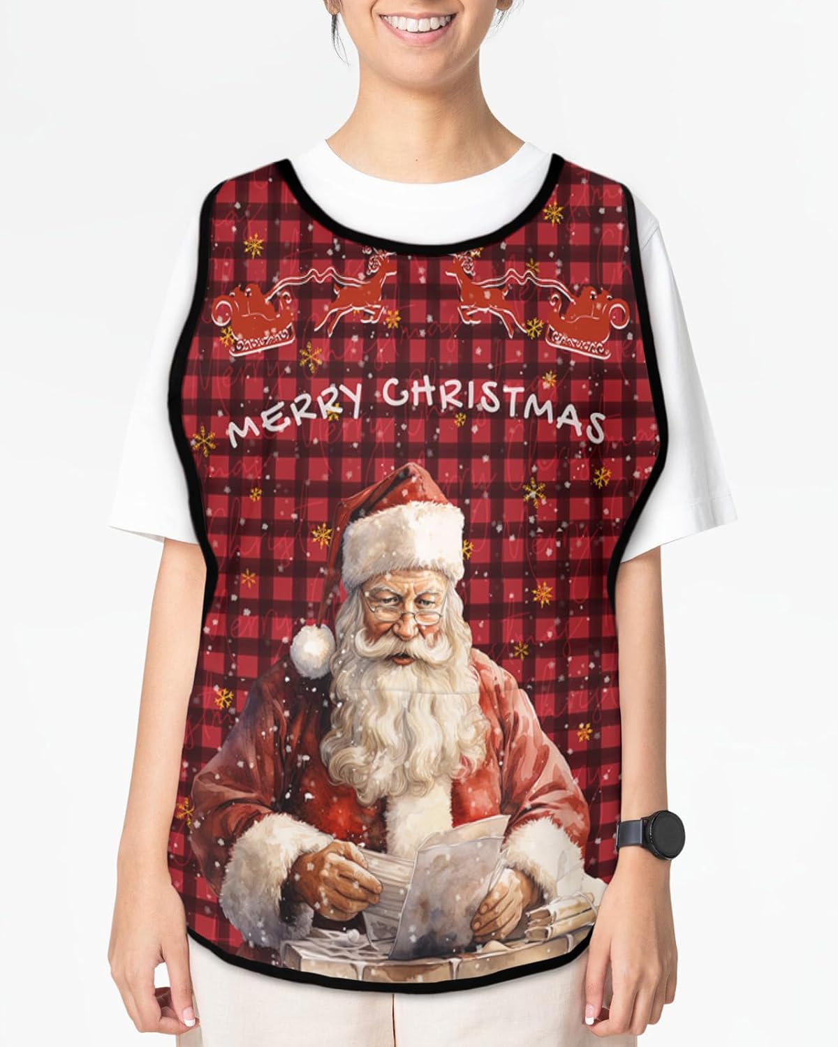 Christmas Cobbler Aprons with 2 Pockets for Women Men, Winter Snowman Ski Sleigh Xmas Tree