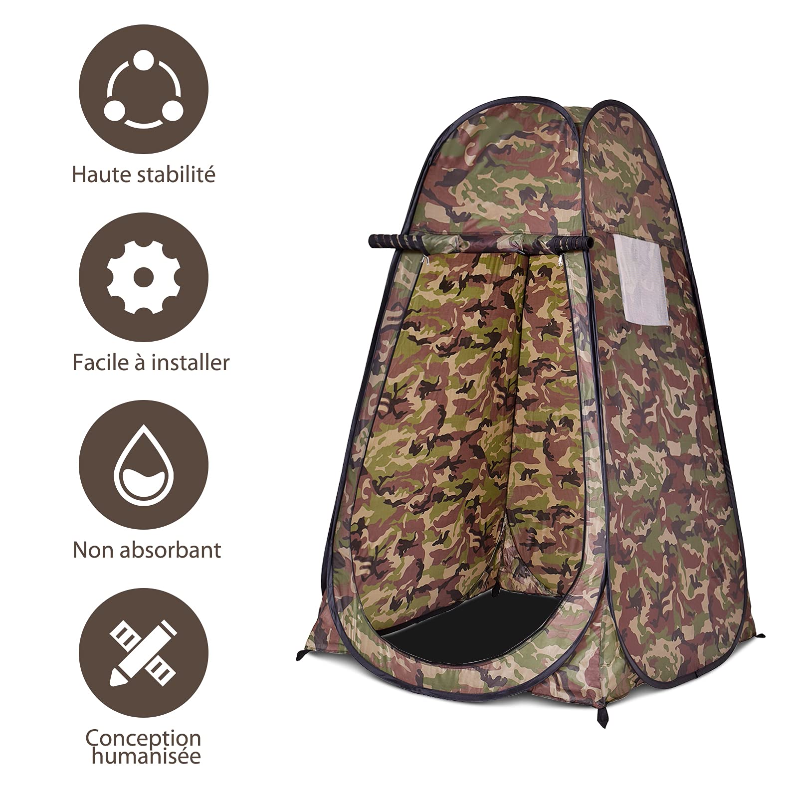 GYMAX Tente à Langer 1 Personne 120x120x190CM, Tente Pop Up, Toilette Portable avec Fenêtre, Sac de Rangemnt, Fermetures Éclair, Cadre en Acier, pour Extérieur, Camping, Randonnée, Pêche (Camouflage)